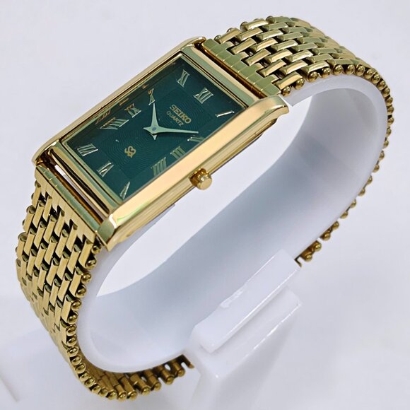 New Stock - SEIKO TANK SLIM Quartz Roman Green Dial Men's Japanese GP Wristwatch - Picture 2 of 5